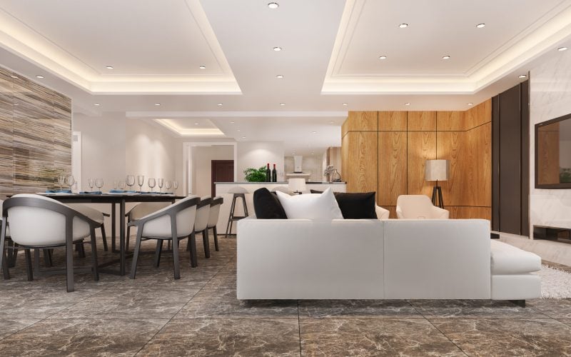 3d rendering modern dining room and living room with luxury decor